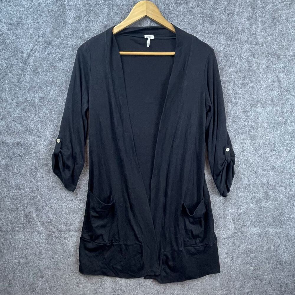 Splendid Cardigan Sweater Womens Medium Black Knit Roll‎ Tab Career Layer Open
